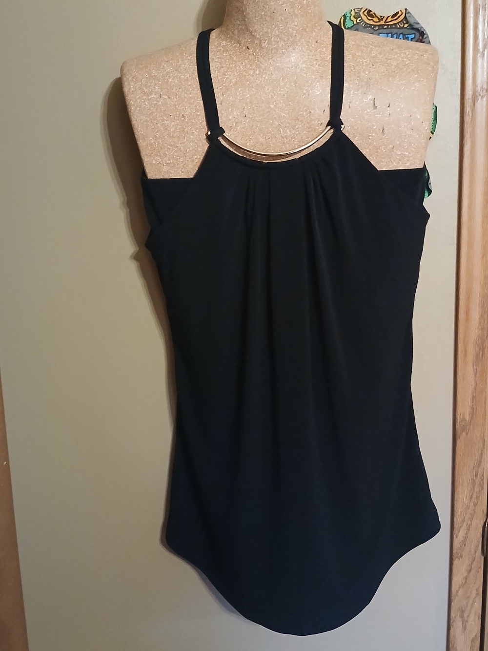 Worthington Black Halter Tank Top with Gold Accent